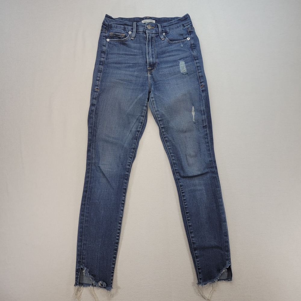 Good American Jeans Womens 0 Skinny Good Waist High Rise Raw Hem Stretch‎  Denim